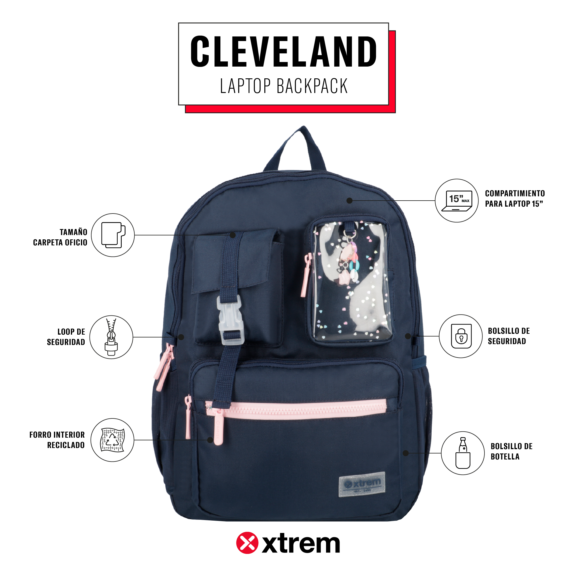 saxoline Mochila para notebook 15" Cleveland azul/rosada Precio ultrabajo