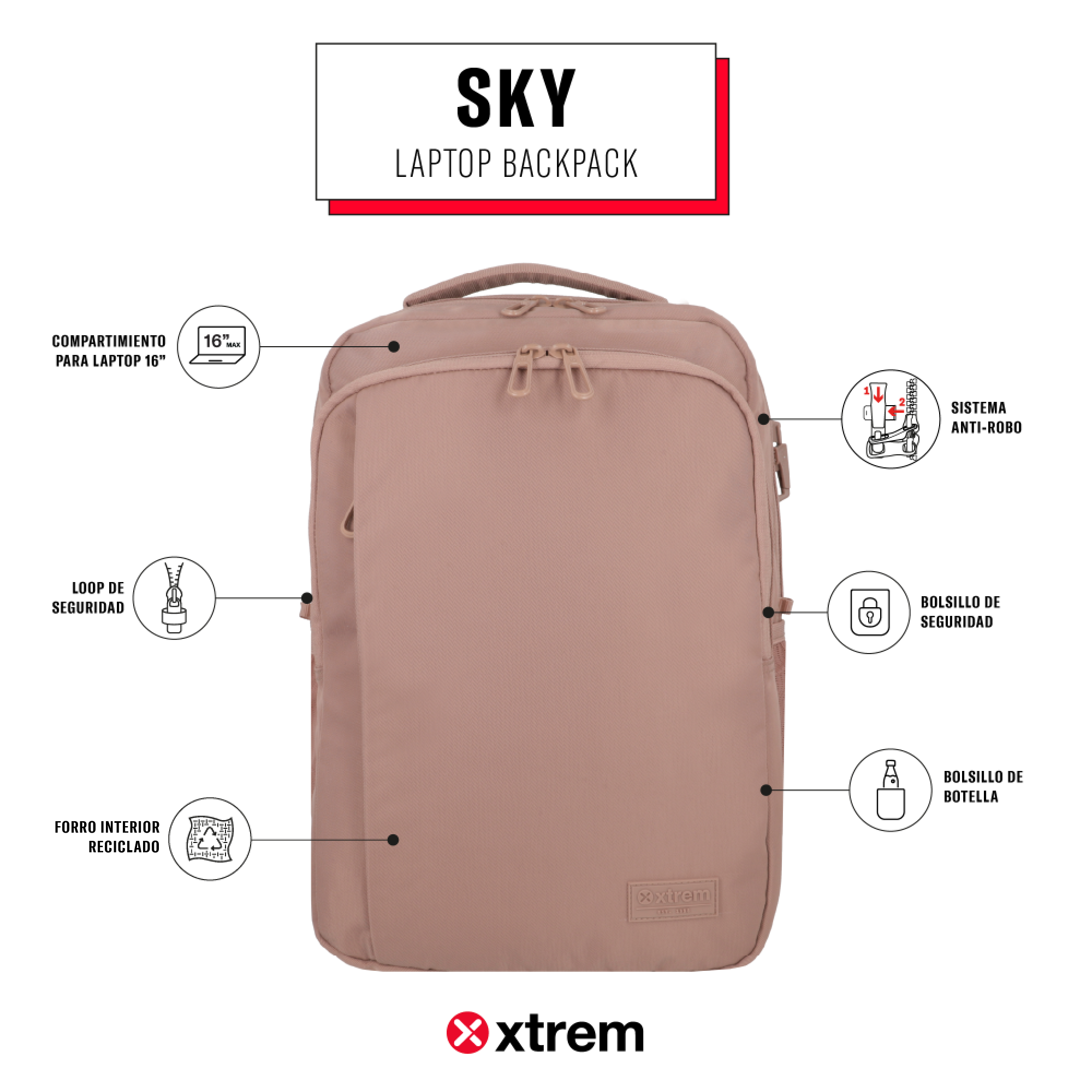 saxoline Mochila para notebook 16" Sky rosada En línea