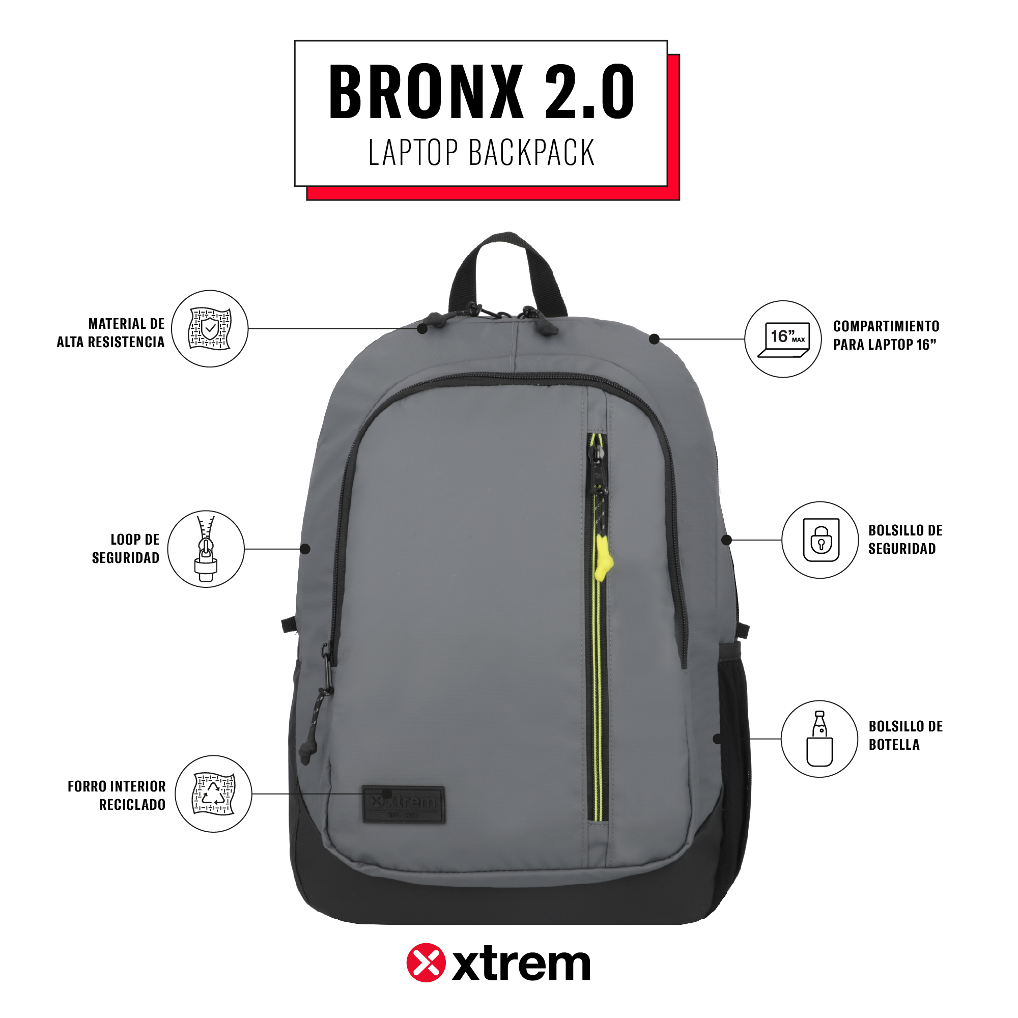 saxoline Mochila para notebook 16" Bronx 2.0 gris Descuento
