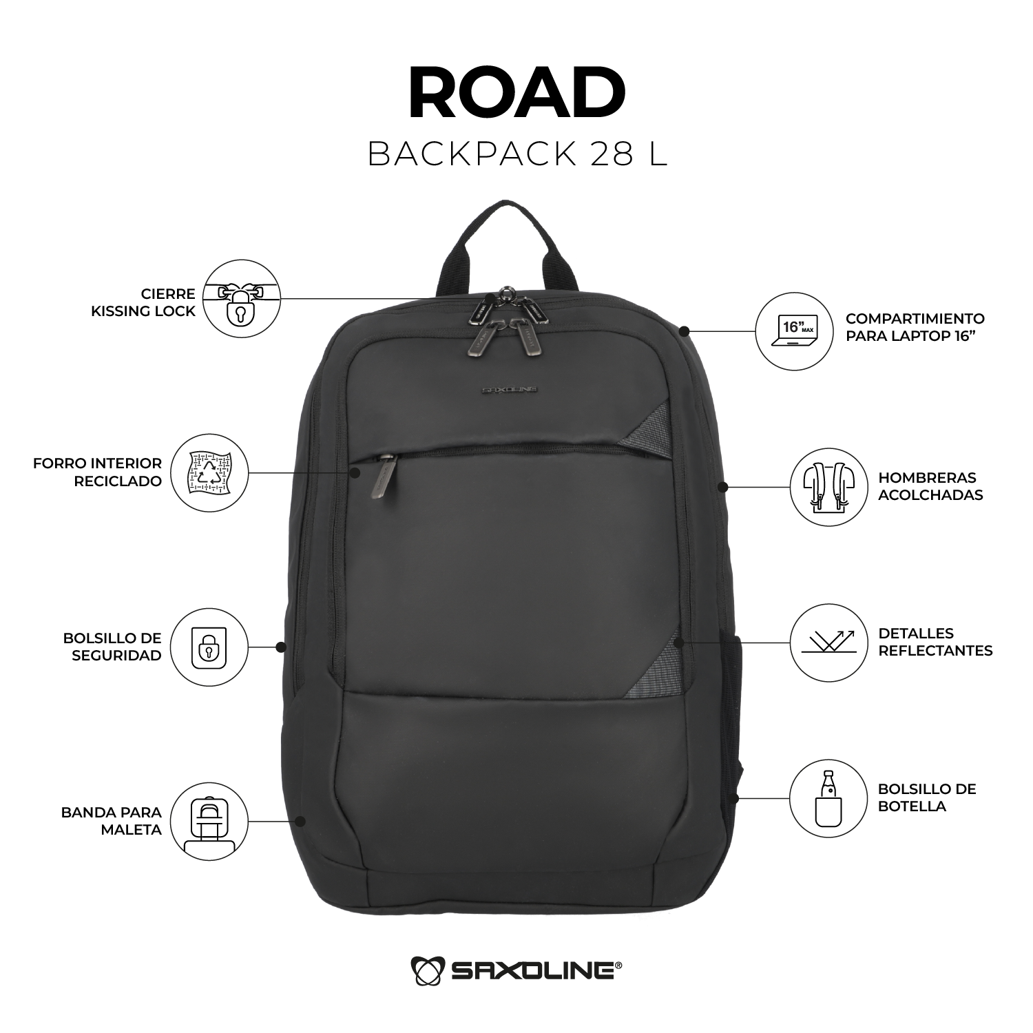 saxoline Mochila Road Para Notebook Negra ÚLTIMAS EDICIONES