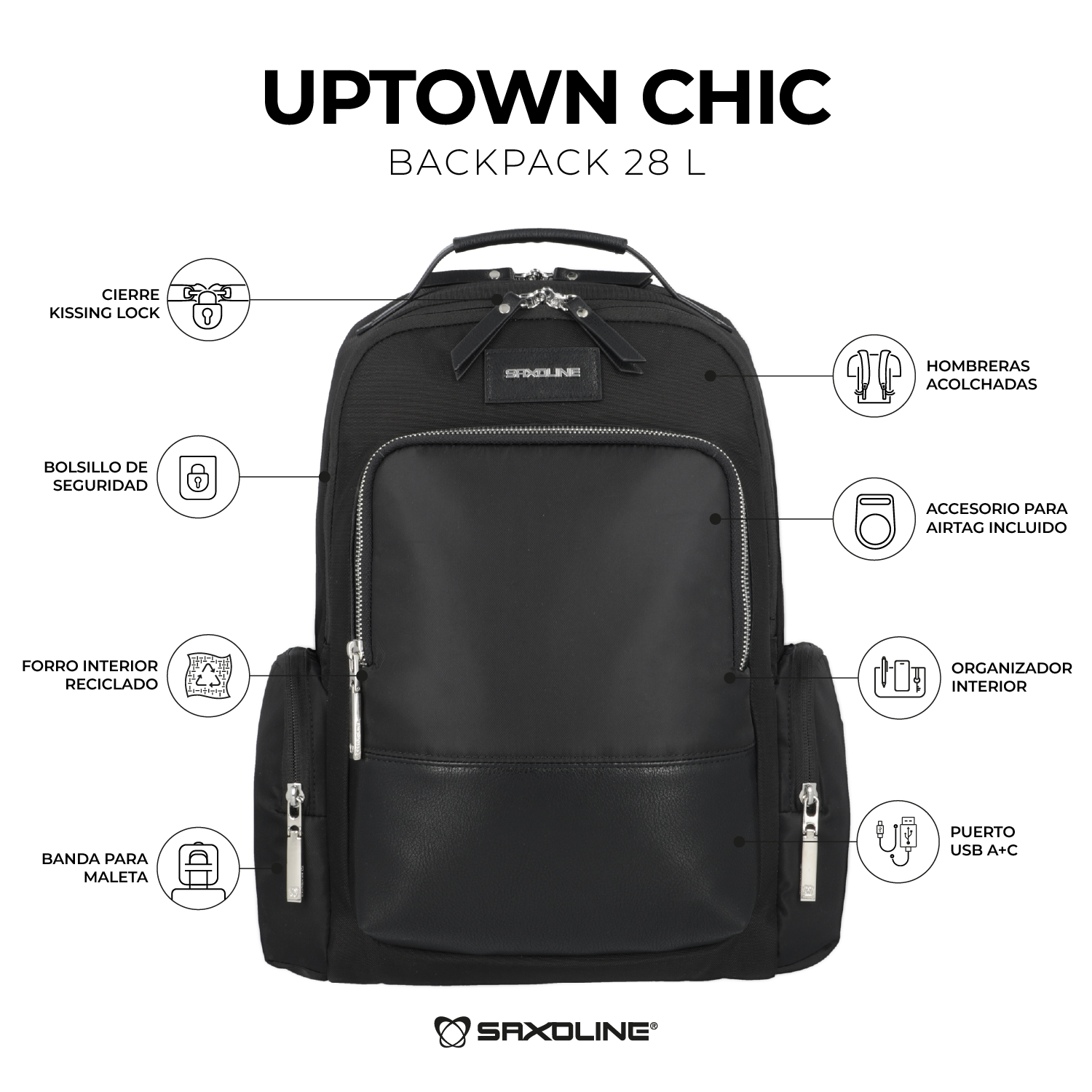 saxoline Mochila para notebook mujer Uptown Chic negro 15" Promoción trimestral