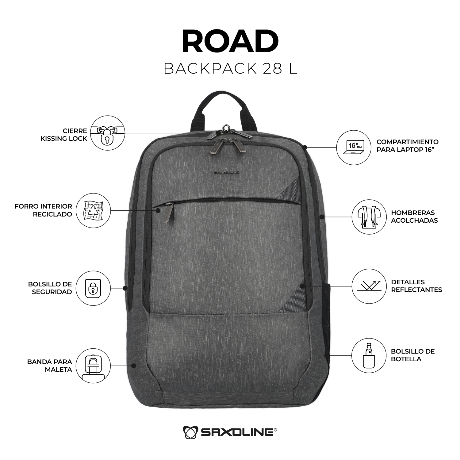 saxoline Mochila para notebook Road gris 16" Tienda de fábrica