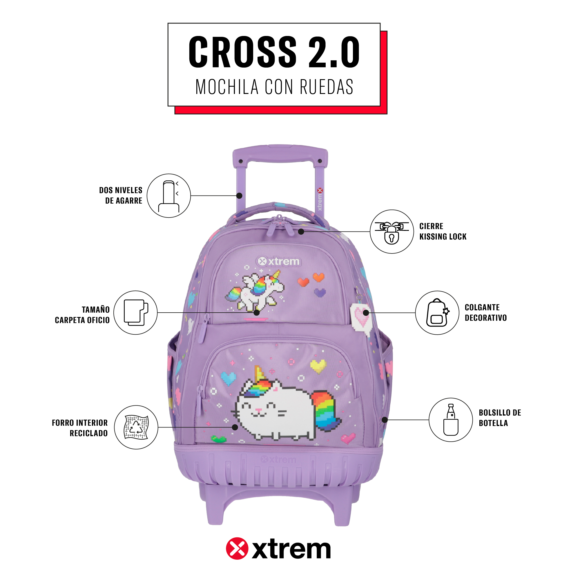 saxoline Mochila con ruedas Cross 2.0 lila gato Ofertas especiales