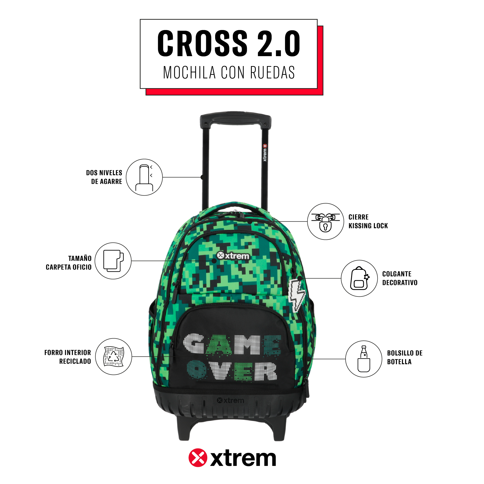 saxoline Mochila con ruedas Cross 2.0 verde píxeles Grandes ahorros