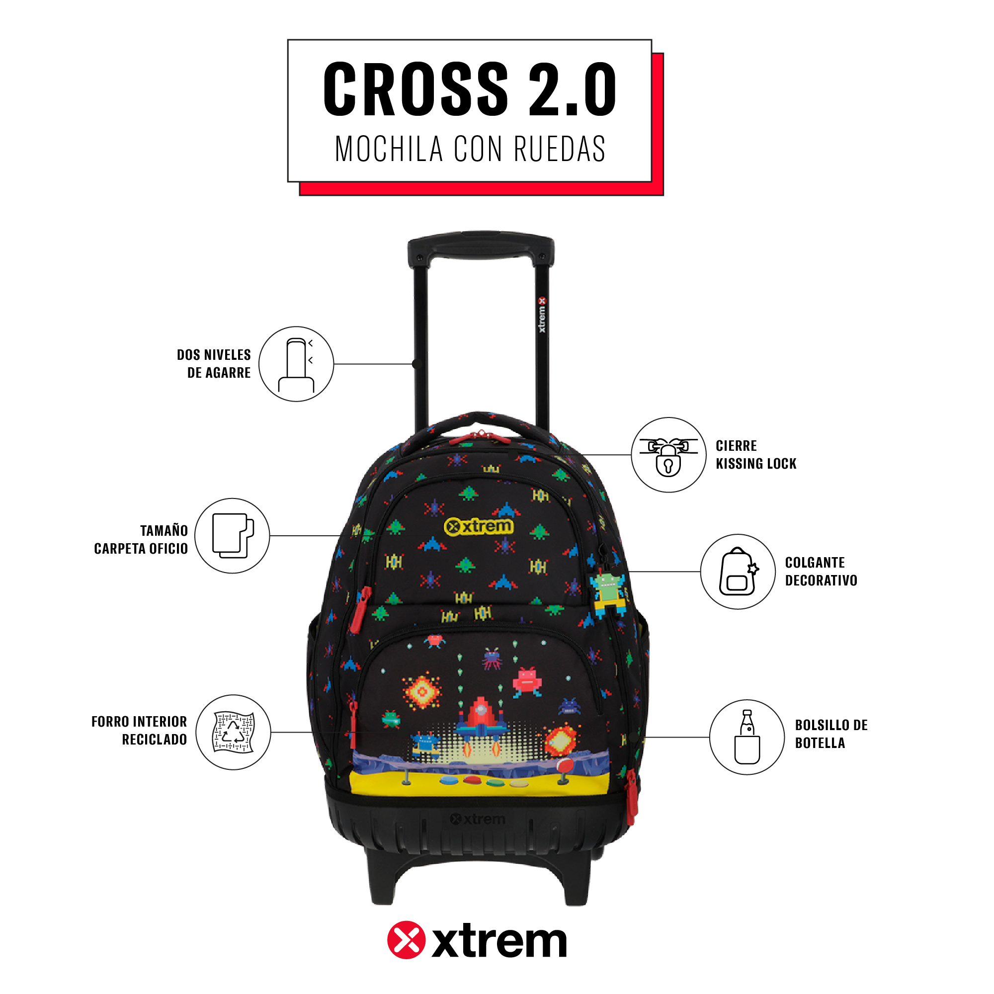 saxoline Mochila con ruedas Cross 2.0 negra arcade 2025