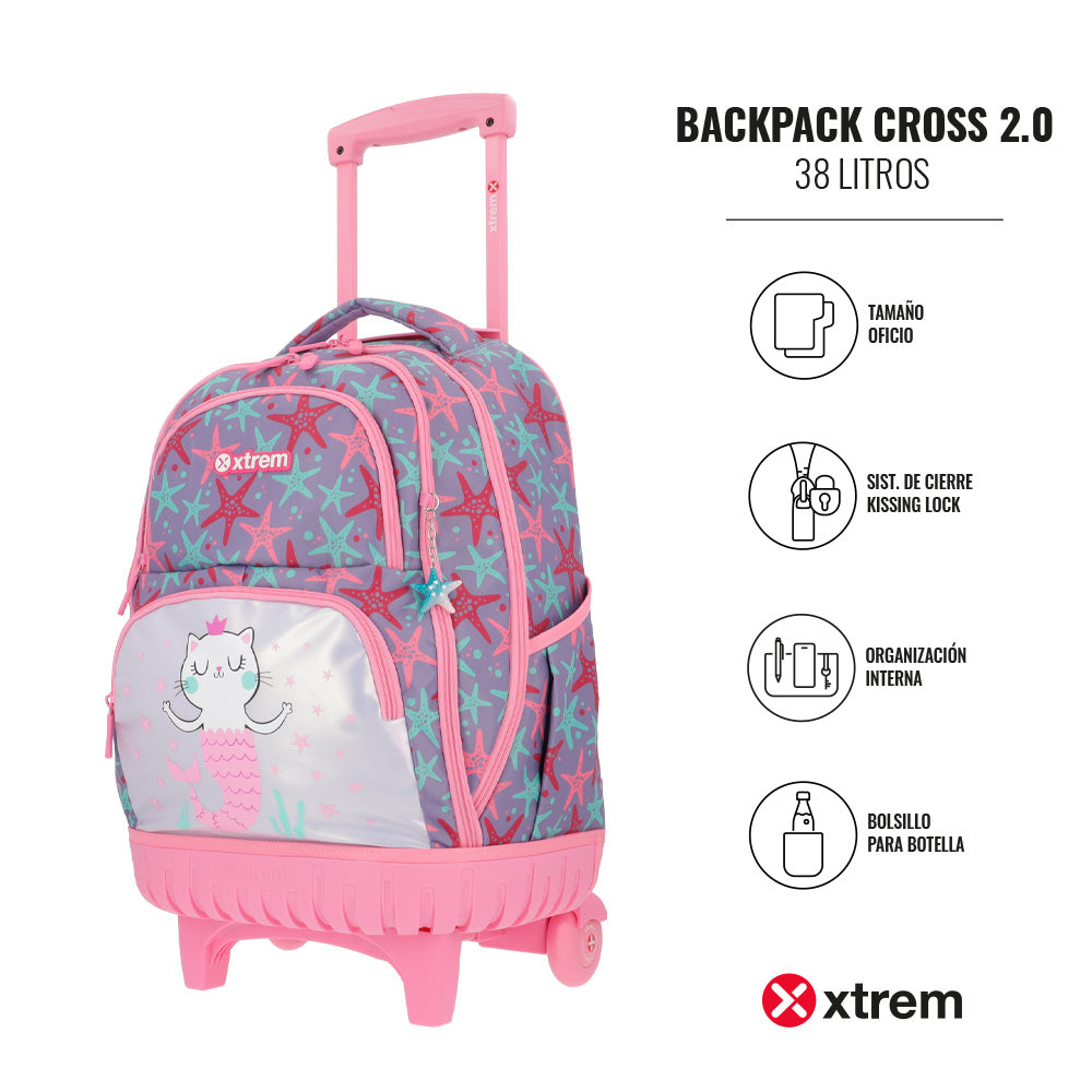 saxoline Mochila con ruedas Cross 2.0 Cats rosada Gran oferta