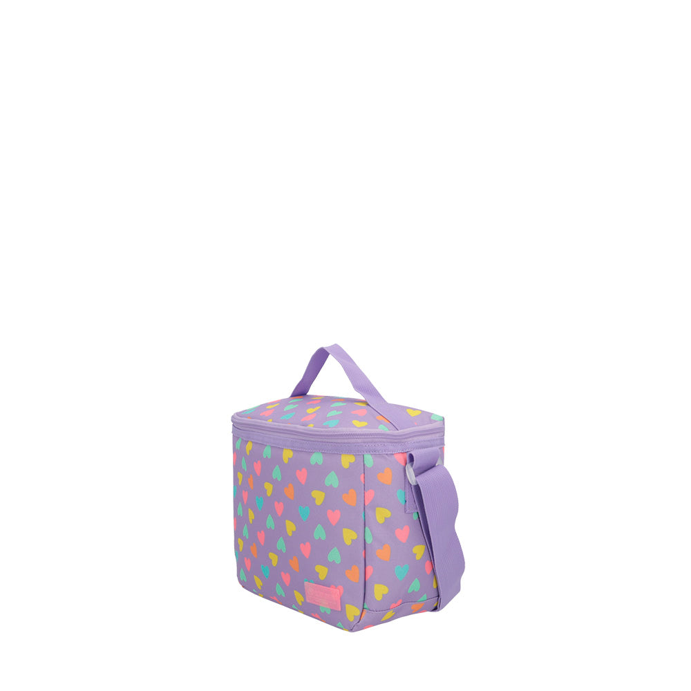 saxoline Megapack mochila escolar + bolso deportivo + lonchera + estuche Heart morado Promoción trimestral