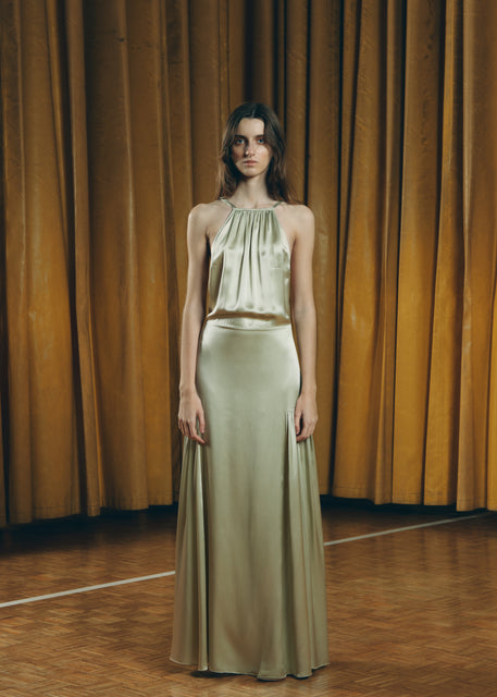 teresa helbig VESTIDO SEDA HALTER VERDE Oferta especial de fábrica