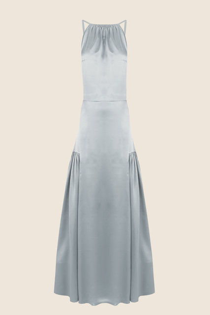 teresa helbig VESTIDO SEDA HALTER AZUL
