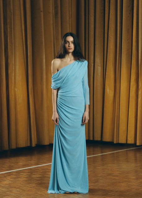 teresa helbig VESTIDO TUL DRAPEADO LIGHT BLUE Precios de Black Friday