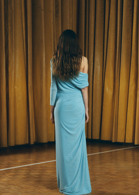 teresa helbig VESTIDO TUL DRAPEADO LIGHT BLUE Precios de Black Friday