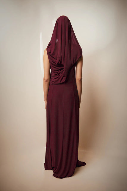 teresa helbig Vestido drapeado capucha burdeos Última moda
