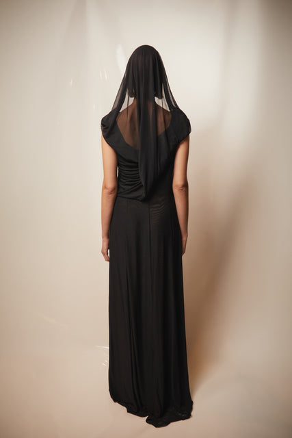 teresa helbig Vestido drapeado capucha negro Descuento por venta flash