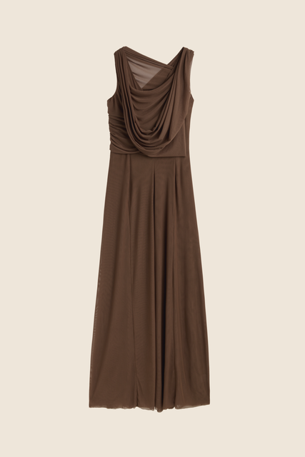 teresa helbig Vestido drapeado capucha terracota Ofertas especiales
