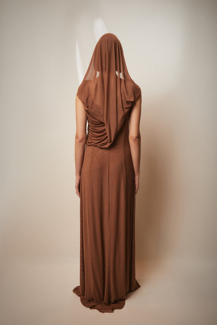 teresa helbig Vestido drapeado capucha terracota Ofertas especiales