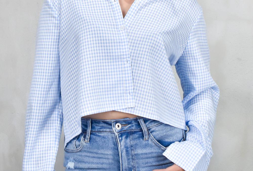 The New Black CA ML CROPPED PRINT CUADROS AZUL Y BLANCO The New Black CA ML CROPPED PRINT CUADROS AZUL Y BLANCO