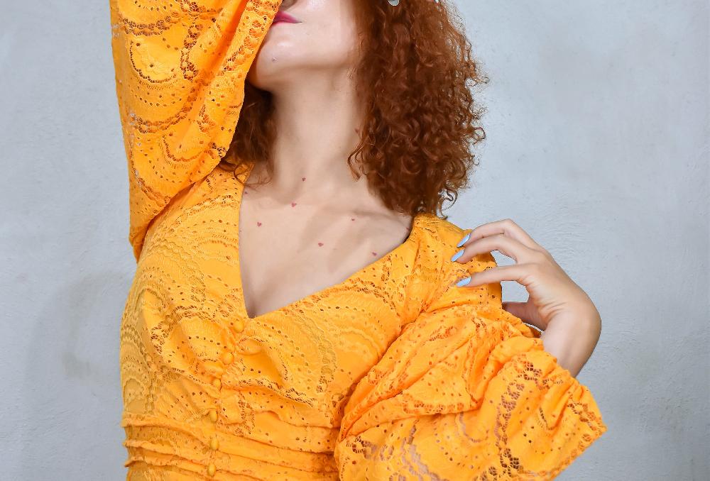 The New Black VT ML LARGO ENCAJE FLORAL NARANJA Grandes descuentos