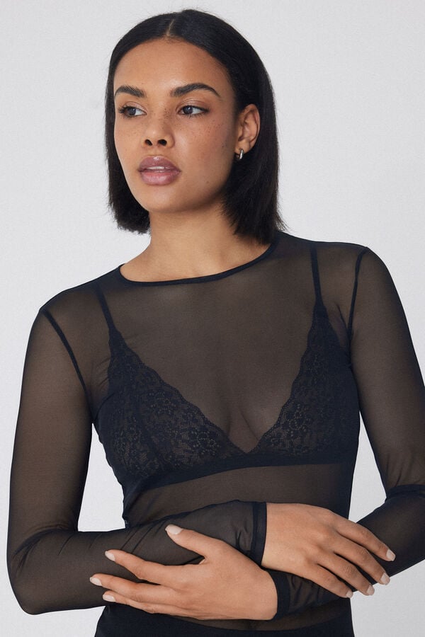 Tezenis Camiseta de Manga Larga y Cuello Redondo de Tul Ofertas especiales