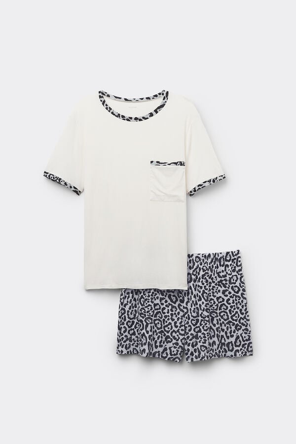 Tezenis Pijama Corto Media Manga de Viscosa Estampado Animal Tienda