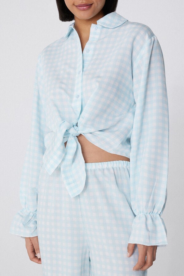 Tezenis Pijama Largo Abierto de Tela con Volante Precio ultrabajo