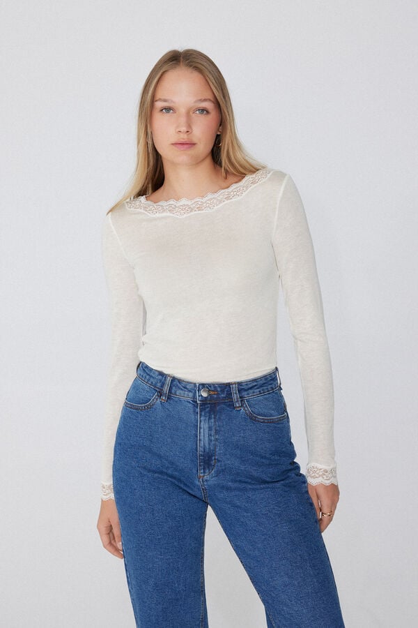 Tezenis Camiseta Manga Larga Escote Barco Encaje/Lana Merina Tienda