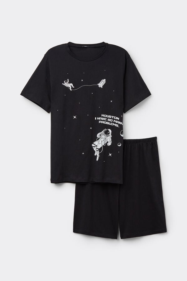 Tezenis Pijama Corto Hombre Media Manga Algodón Estampado Houston Rebajas de fábrica