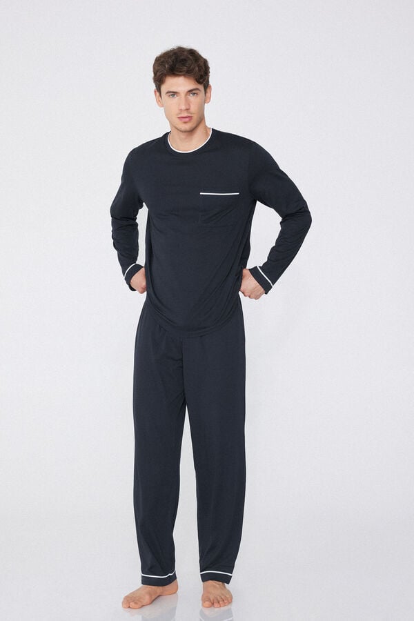 Tezenis Pijama Largo de Algodón con Ribetes para Hombre Tienda