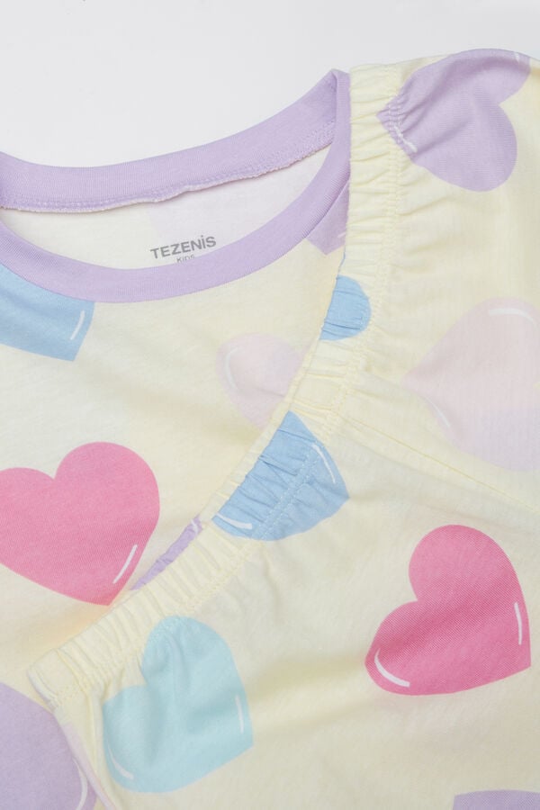 Tezenis Pijama Corto Media Manga Algodón Maxi Corazones Niña Ofertas de temporada