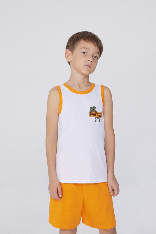Tezenis Pijama Corto con Camiseta de Tirantes de Algodón con Estampado de Dinosaurio para Niña Ofertas de temporada