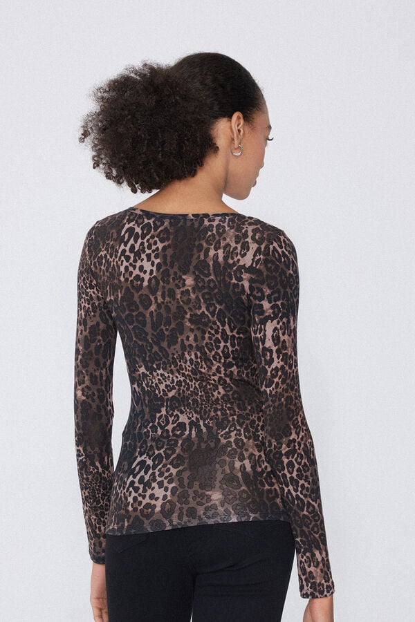 Tezenis Camiseta de Manga Larga Escote Amplio Viscosa Estampada Ofertas especiales