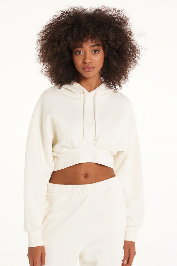 Tezenis Sudadera Corta Gruesa de Manga Larga con Capucha y Hombro Caído Promoción por tiempo limitado