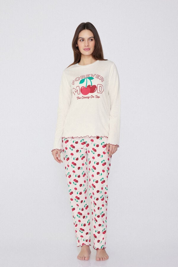 Tezenis Pijama Largo de Algodón Estampado Cerezas Mejor oferta