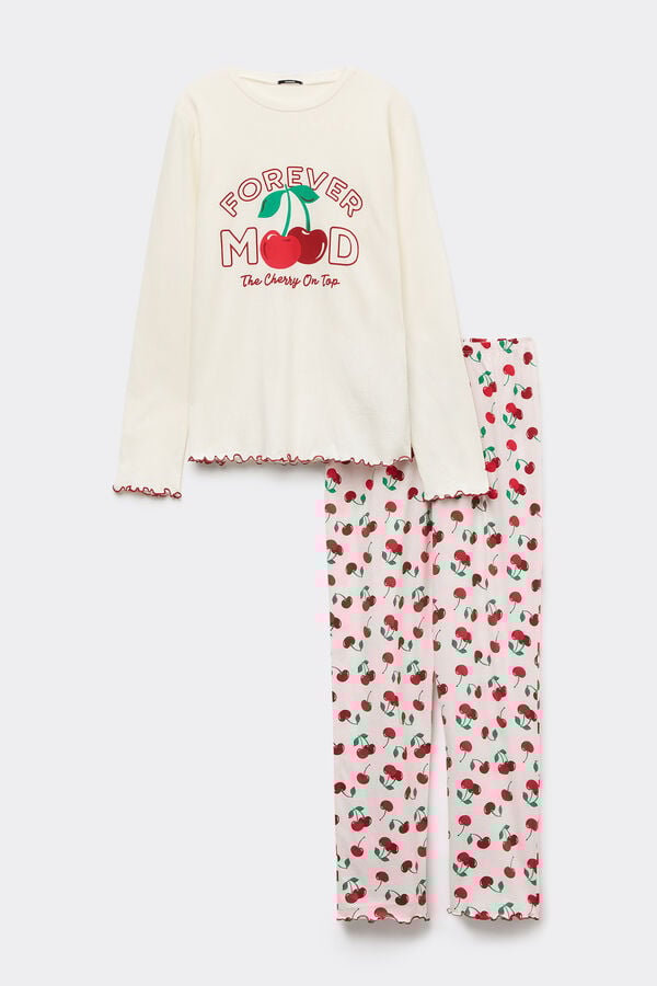 Tezenis Pijama Largo de Algodón Estampado Cerezas Mejor oferta