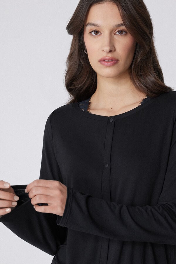 Tezenis Pijama Largo Viscosa y Encaje Abertura Delantera con Botones Envío gratis