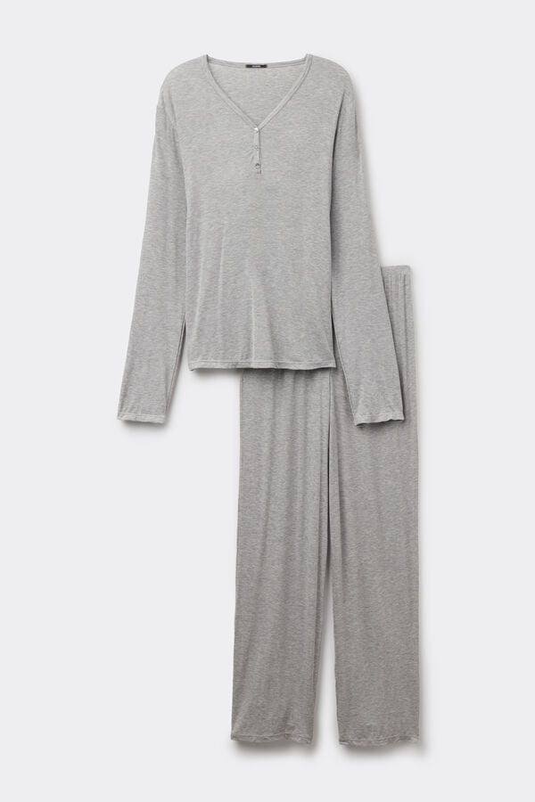 Tezenis Pijama Largo Canalé Escote Pico Abotonado COMPRAR AHORA