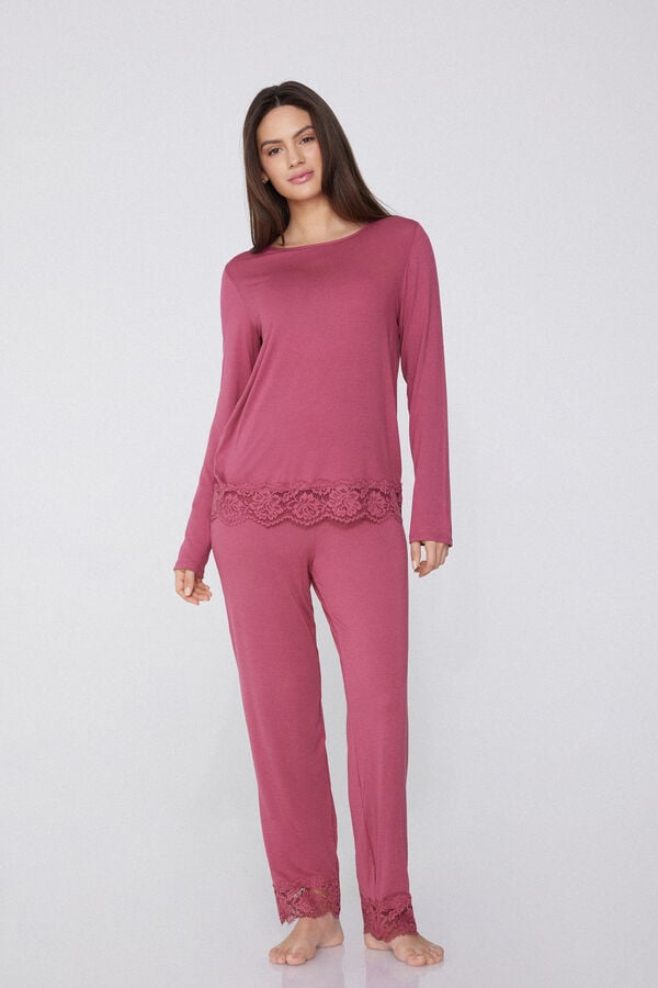 Tezenis Pijama Largo de Viscosa con Encaje ÚLTIMAS EDICIONES