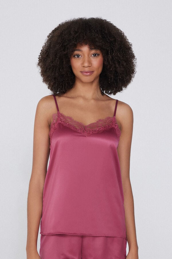 Tezenis Camiseta de Tirantes Finos de Raso y Encaje