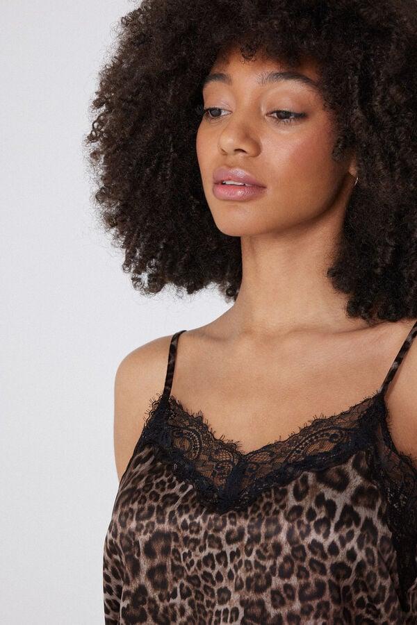 Tezenis Camiseta de Tirantes Finos de Raso con Estampado y Encaje Superdescuento