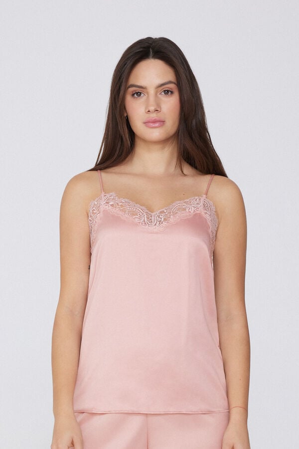 Tezenis Camiseta de Tirantes Finos de Raso y Encaje