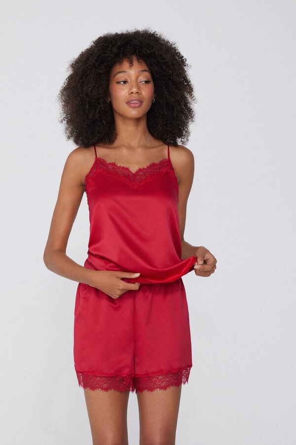 Tezenis Pantalón Corto de Raso y Encaje Ofertas especiales
