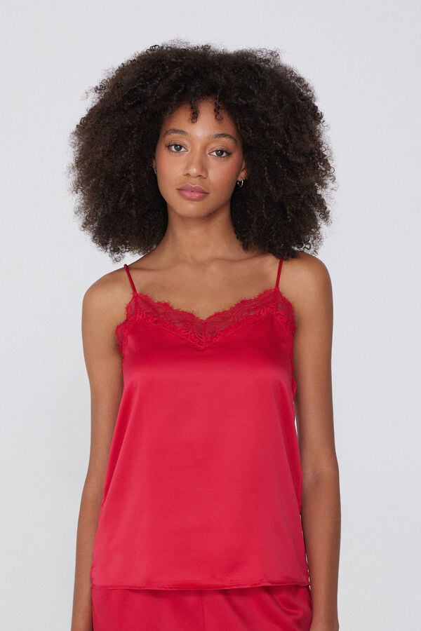 Tezenis Camiseta de Tirantes Finos de Raso y Encaje