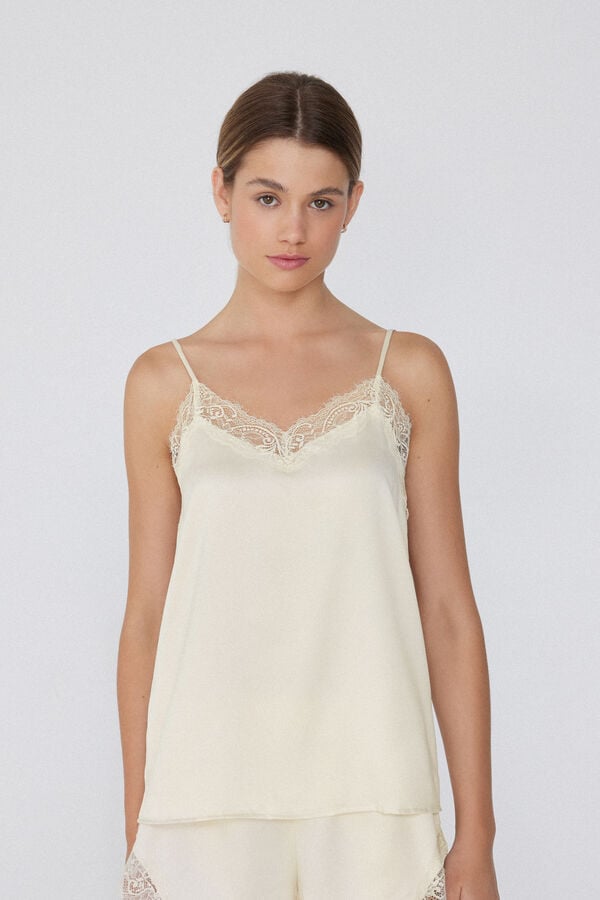 Tezenis Camiseta de Tirantes Finos de Raso y Encaje En oferta
