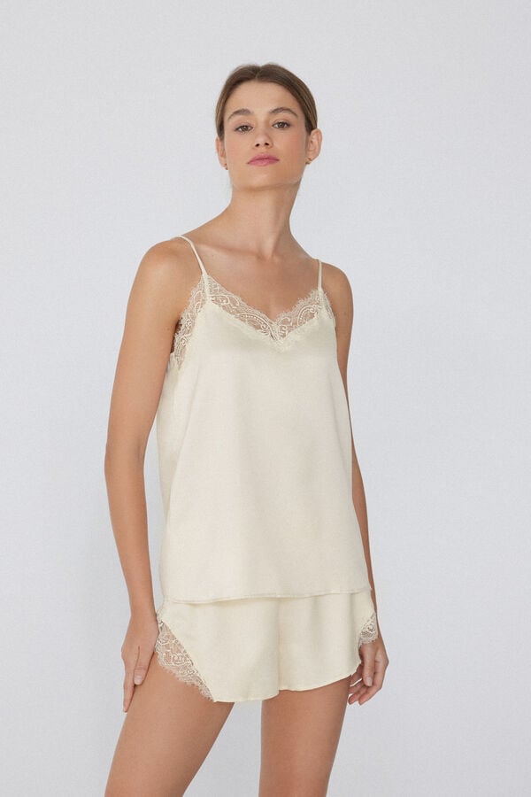 Tezenis Camiseta de Tirantes Finos de Raso y Encaje En oferta