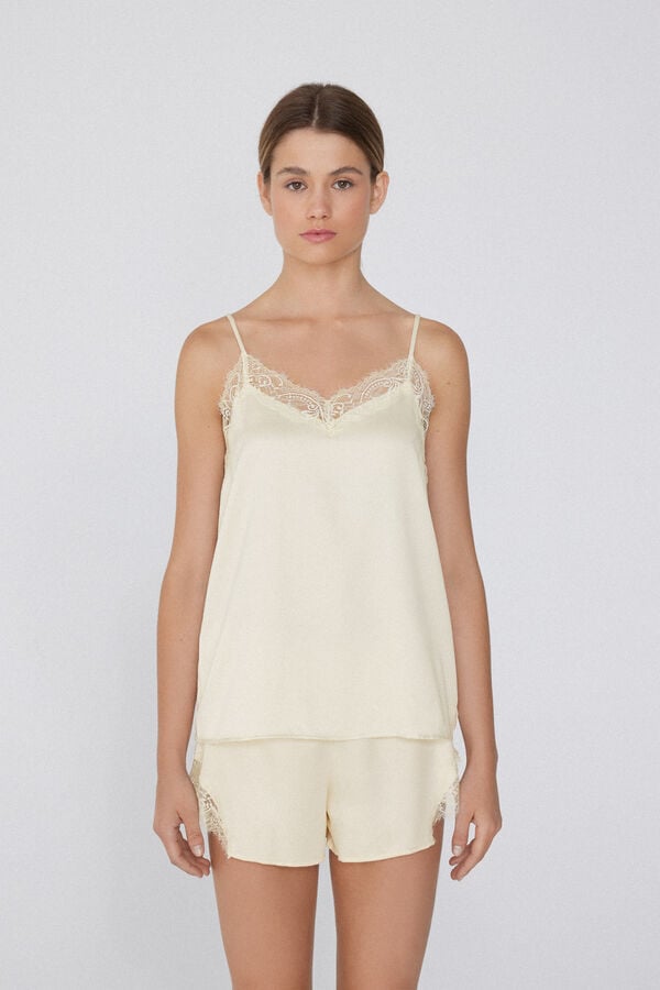 Tezenis Camiseta de Tirantes Finos de Raso y Encaje En oferta