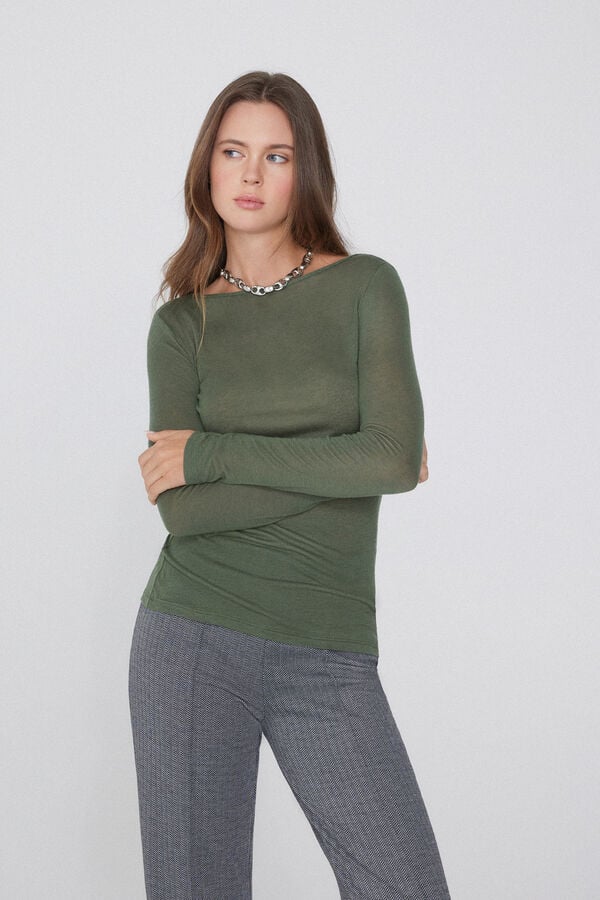 Tezenis Camiseta con Cuello de Barco de Viscosa y Lana Merino Gran oferta