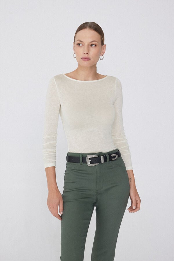 Tezenis Camiseta con Cuello de Barco de Viscosa y Lana Merino Rebajas top
