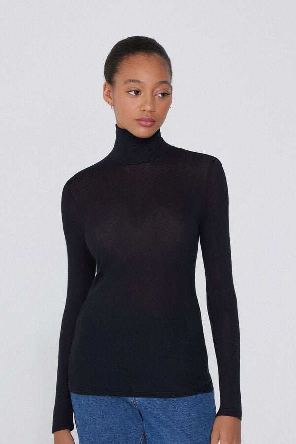 Tezenis Camiseta con Cuello Alto de Viscosa y Lana Merino