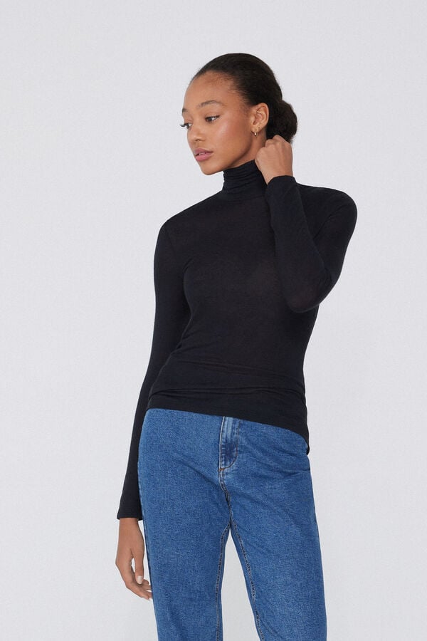 Tezenis Camiseta con Cuello Alto de Viscosa y Lana Merino Descuento