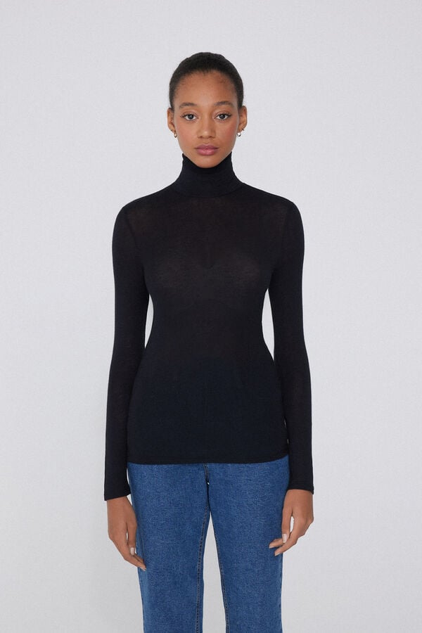 Tezenis Camiseta con Cuello Alto de Viscosa y Lana Merino Descuento