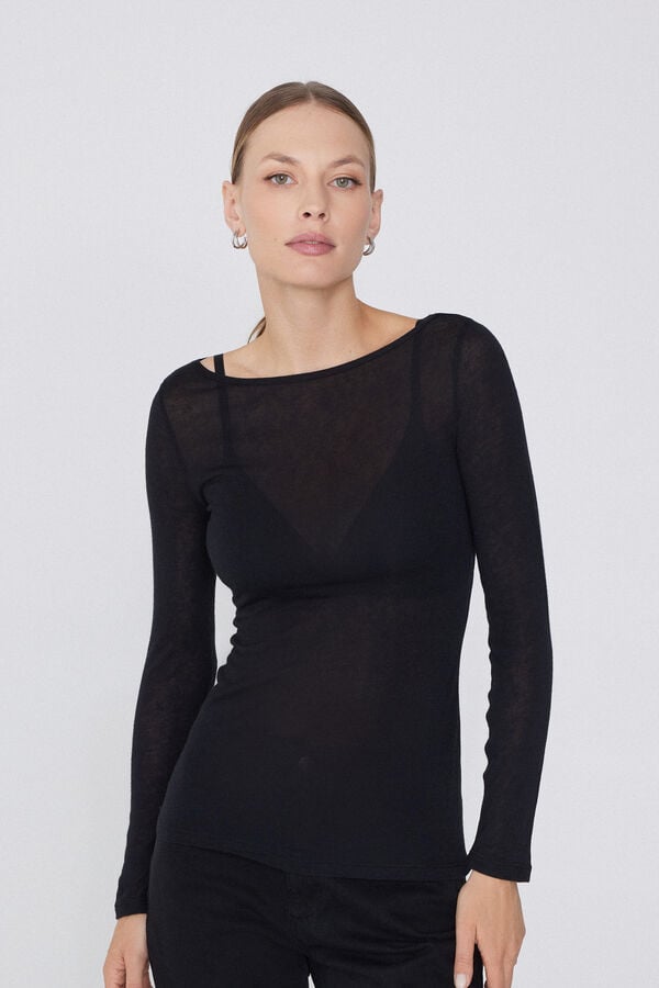 Tezenis Camiseta con Cuello de Barco de Viscosa y Lana Merino